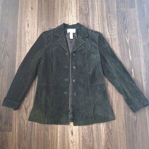 💙 Liz Claiborne Green 100% Suede Jacket Blazer Size M Leather Fall Retro Style